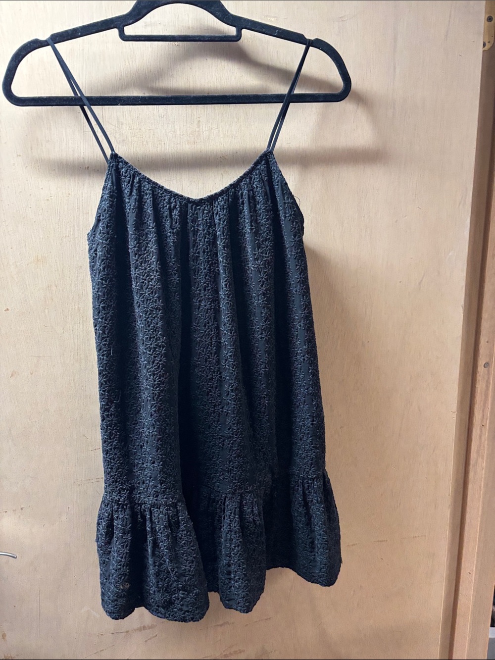 Madewell Black Lace-Textured Spaghetti Strap Midi Dress